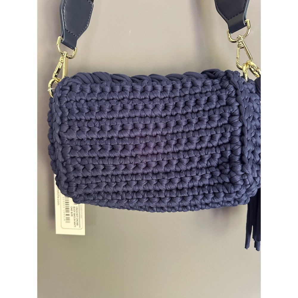 Jean-Pierre Klifa Navy Blue Crochet Crossbody Bag Tassel Guitar Strap NEW - Picture 6 of 8